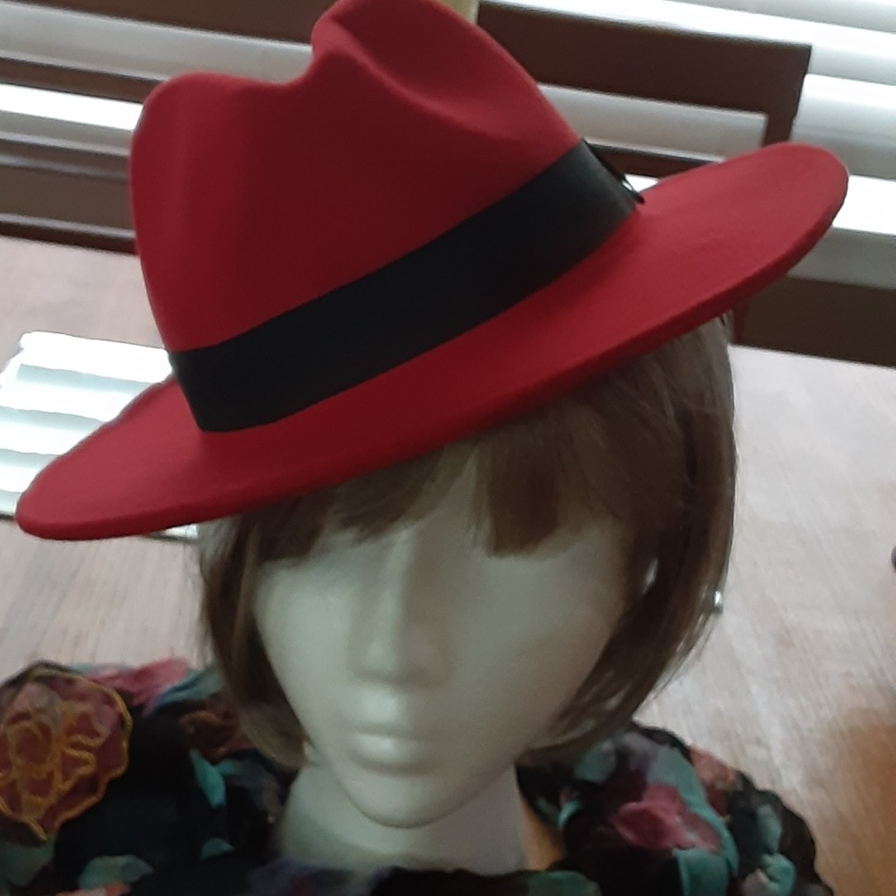 Women's red hat with black band